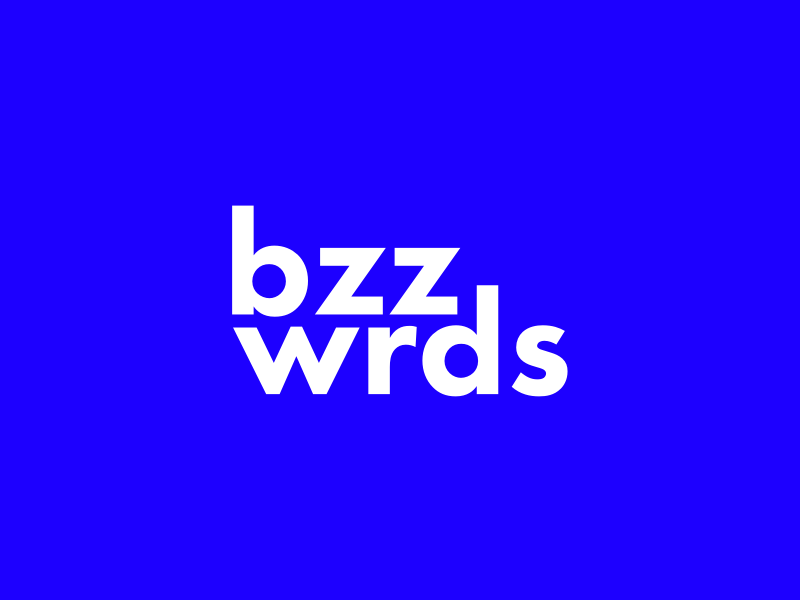 The bzzwrds wordmark in white on electric blue